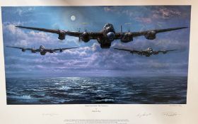 Philip E West Colour 28x19 Multi Signed Print Titled 'Enemy Coast Ahead-The Dambusters'. Artist