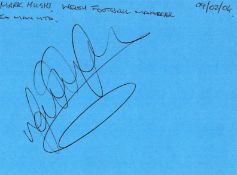 Football Manager Mark Hughes Welsh Manager ex Manchester United signed album page. Good condition.
