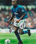 Sylvain Distin Hand signed 10x8 Colour Photo. Photo shows Distin in action for Manchester City FC,