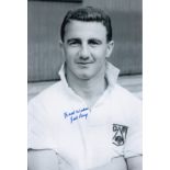 Autographed JACK PARRY 12 x 8 photo - B/W, depicting the Derby County inside-forward posing for