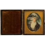 A 19th century miniature of the Duchess of Rutland (1780-1825) watercolour on ivory in a leather