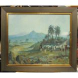 Bedouin Scene, signed indistinctly lower right, oil on canvas, 45.5 x 57cm