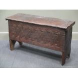 Circa 1780 a carved oak six plank coffer 56 x 99 x 33cm