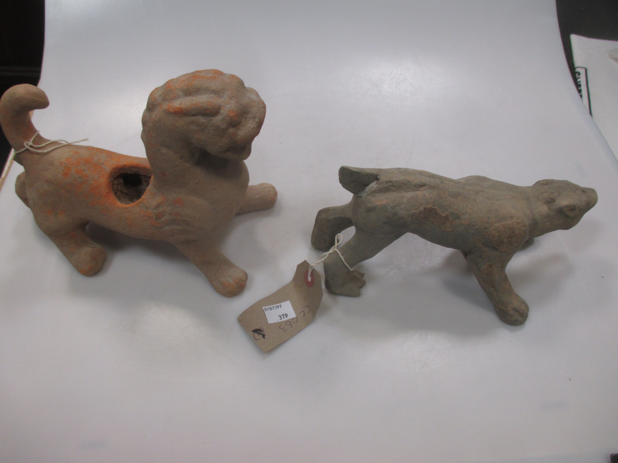 A Chinese grey pottery prowling dog and a red pottery chimera, both probably Han Dynasty (206 BC - - Image 2 of 5