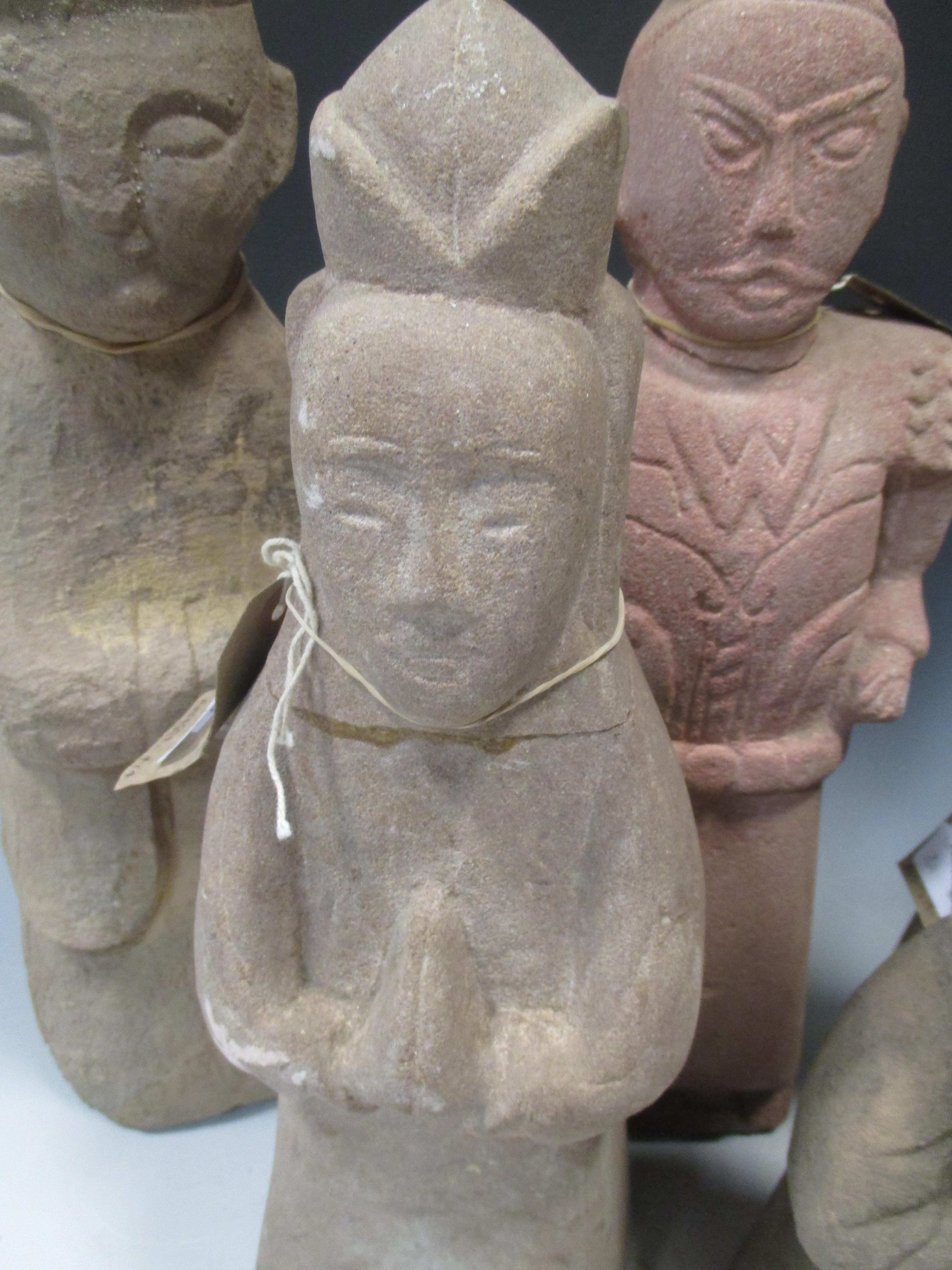 A group of eight Chinese carved stone items, 19/20th century, including figures, an animal, and a - Image 6 of 11