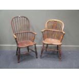 Two ash and elm Windsor chairs, 19th century (2)