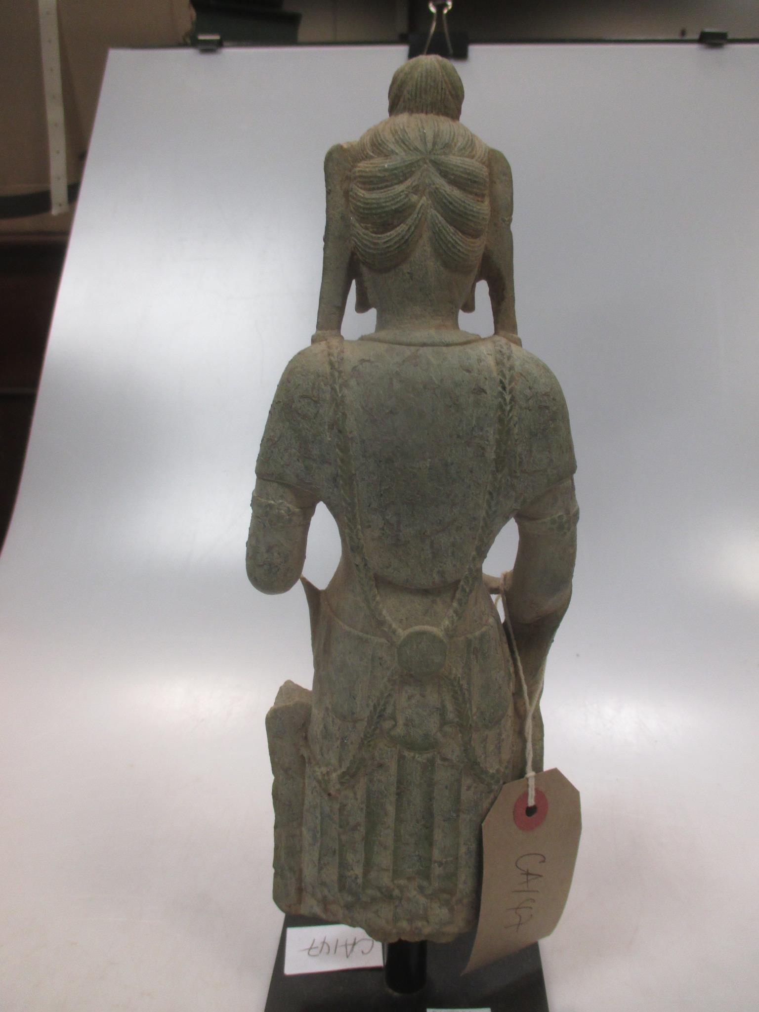 A Chinese carved limestone fragmentary carved figure of a Bodhisattva, in Northern Wei style, 29cm - Image 4 of 4