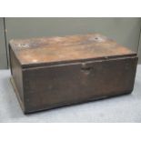 A 17th century and later oak box with hinged top and scratch decoration 78.5 cm and an antique oak