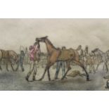 Four unsigned hand coloured etchings, 'Preparing to Start', 'At Speed', 'Winning', and 'Wirghing &