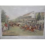 A hand coloured engraving 'Grandstand Goodwood - Adine Winning the Goodwood Stakes, 1853',