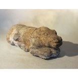 A Chinese grey stone recumbent water buffalo, in Han Dynasty style, 12cm x 31cm