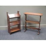 Two Arts & Crafts oak bookshelves each with clubs fret work decoration, measuring 84cm high by