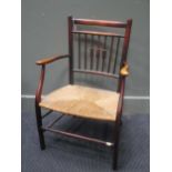 A Sussex rush seated armchair, probably Morris & Co, late 19th century