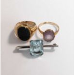 A 9ct gold bloodstone signet ring together with a 9ct gold amethyst ring, gross weight 12.4g, and