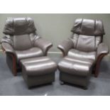 A Pair of "Ekornes Stressless Eldorado" high back leather reclining armchairs with rising