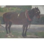 British School, horse in harness (sketch on verso), oil on board