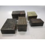 Five Chinese stone decorative boxes, largest 10.5 cm wide