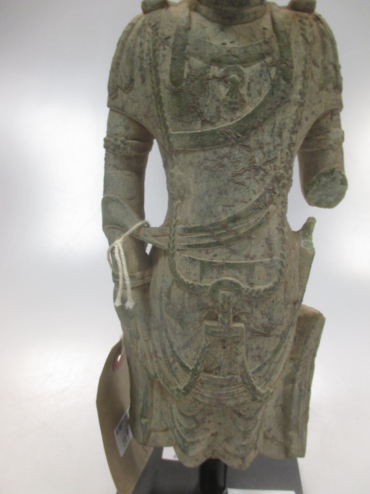 A Chinese carved limestone fragmentary carved figure of a Bodhisattva, in Northern Wei style, 29cm - Image 2 of 4