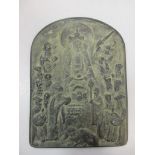 A Chinese bronze Buddhist plaque, arched rectangular, probably 19th century cast in low relief