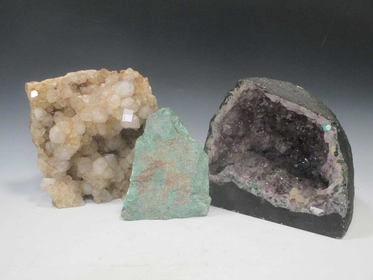 An Amethyst geode crystal and other items