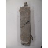 A Chinese grey limestone door jamb/stele, of rectangular section, a Fo dog to the top, incised