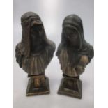 A small pair of Goldscheider busts, each signed to reverse, 17cm high (A/F)
