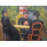 French School, Three women playing cards, unsigned, probably second quarter 20th century, oil on