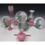A small collection of glass vases with painted and cut decoration, others and various decorated