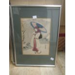 Six Japanese figural woodblock prints, c.25 x 19cm (image), in silvered frames