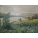A late Victorian Scottish oil loch scene, dated '99, gilt framed, 39 x 60cm; another similar subject