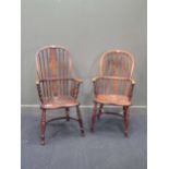 Two ash and elm windsor chairs, 19th century