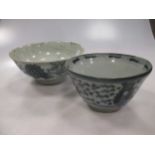 Two rustic 'Ming' blue and white bowls