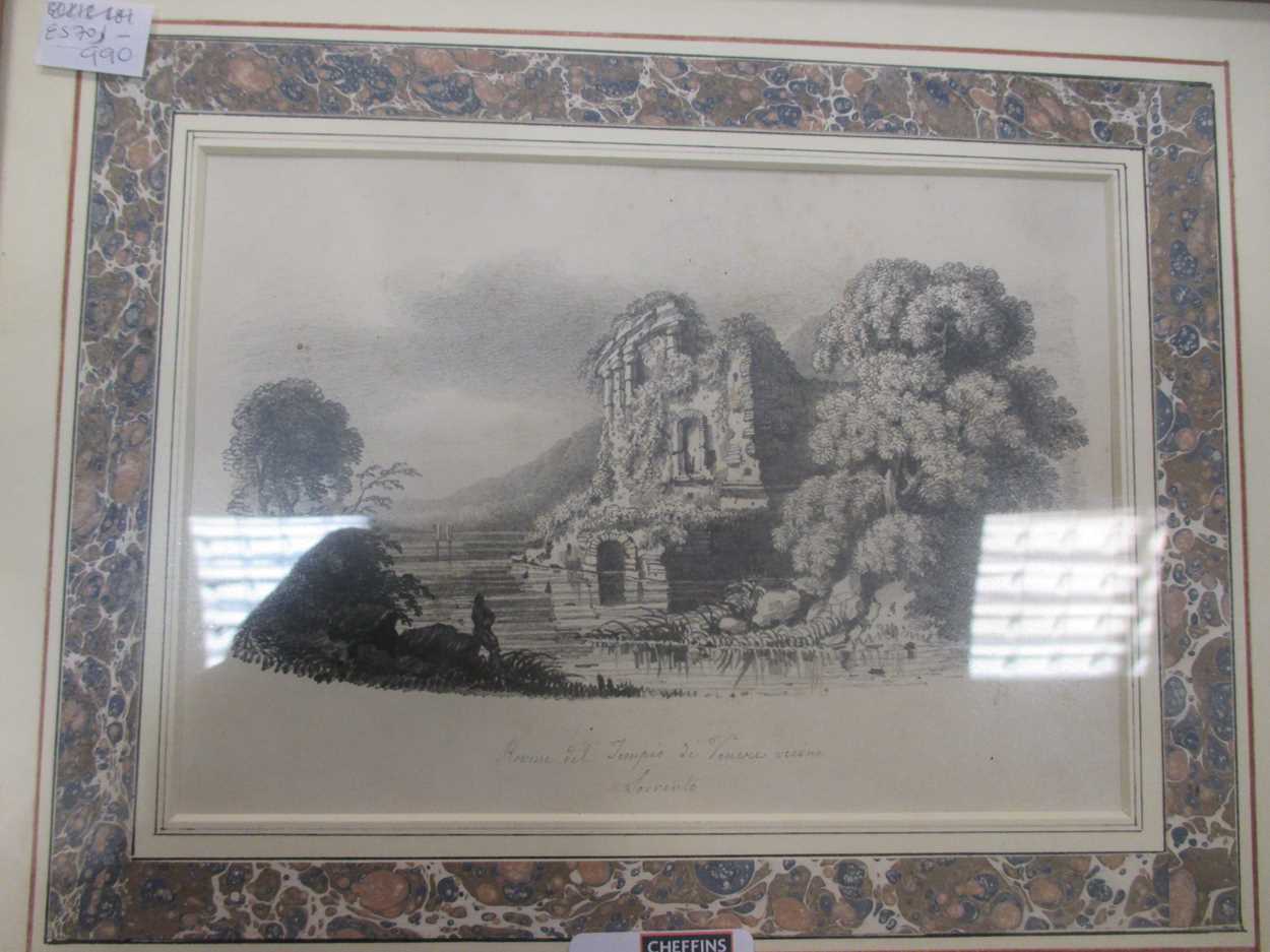 'P. Mainz', a pair of 19th century scenic pencil drawings of Sorrento and Naples,