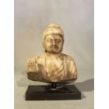 A Chinese white marble Buddha head and shoulders, in Northern Qi style,16cm high