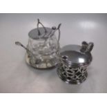 A Victorian silver drum mustard and a plated preserves pot by Ramsay Dundee