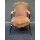 A Hepplewhite style armchair (in need of attention) and two Edwardian open armchairs