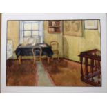 Interior from Lenin's childhood home, signed and dated 'U. Kapasi / 1980', watercolour over