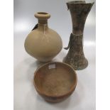 A group of three Chinese pottery vessels, Neolithic type, comprising Gu vase 23.5cm high; hemi-