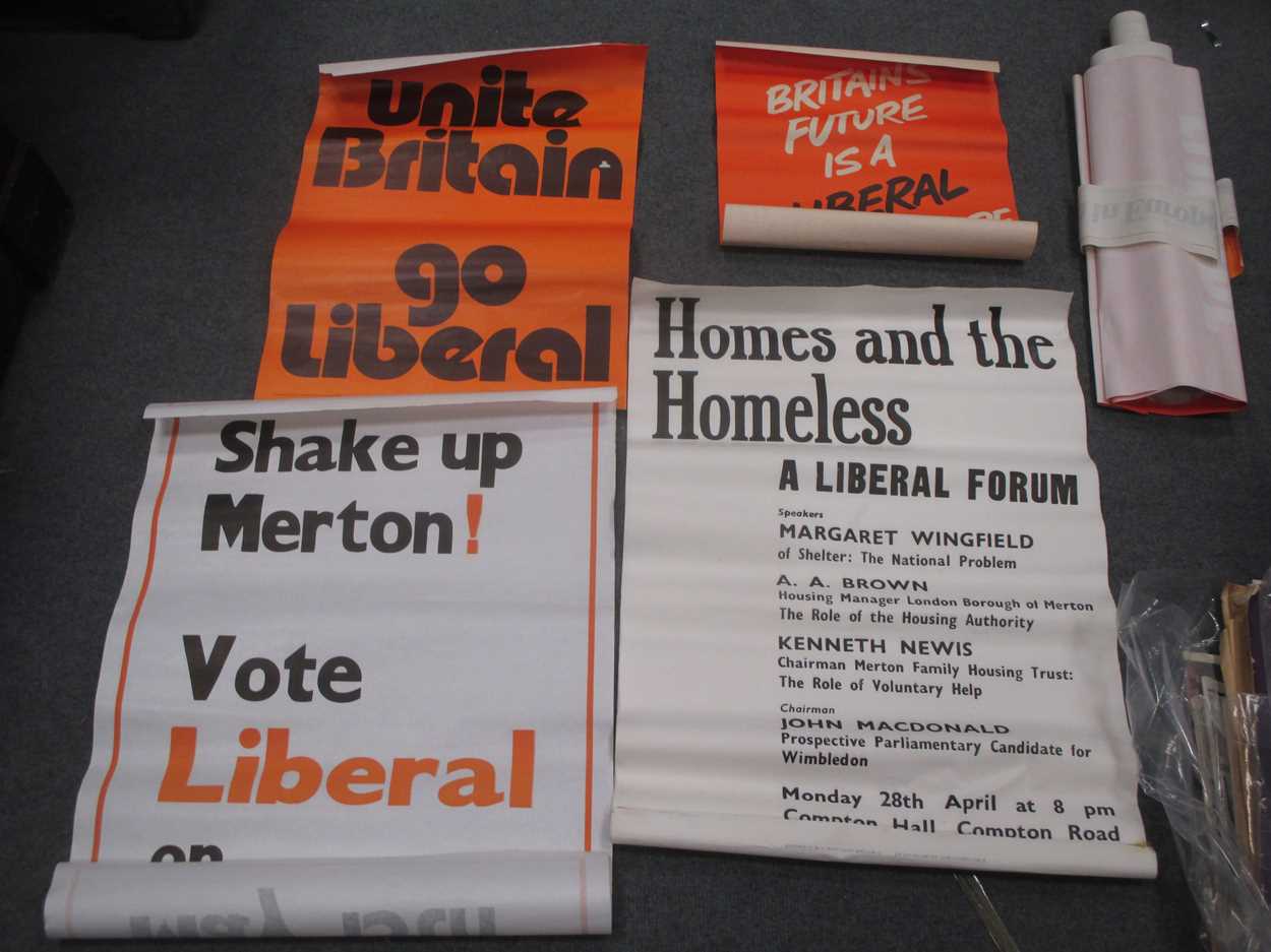 Copies of Private Eye 1962/3/4 and Liberal political posters 1960's