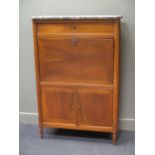 An antique Continental walnut secretaire abattant with marble top in the Louis XVI style 142 x 93