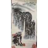 Follower of Qian Songyan: A Chinese scroll painting, of a deep gorge with a pavilion overlooking a