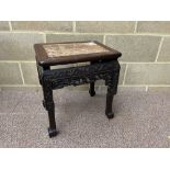 A Chinese hardwood stand with inset marble surface 48 x 42 x 31cm