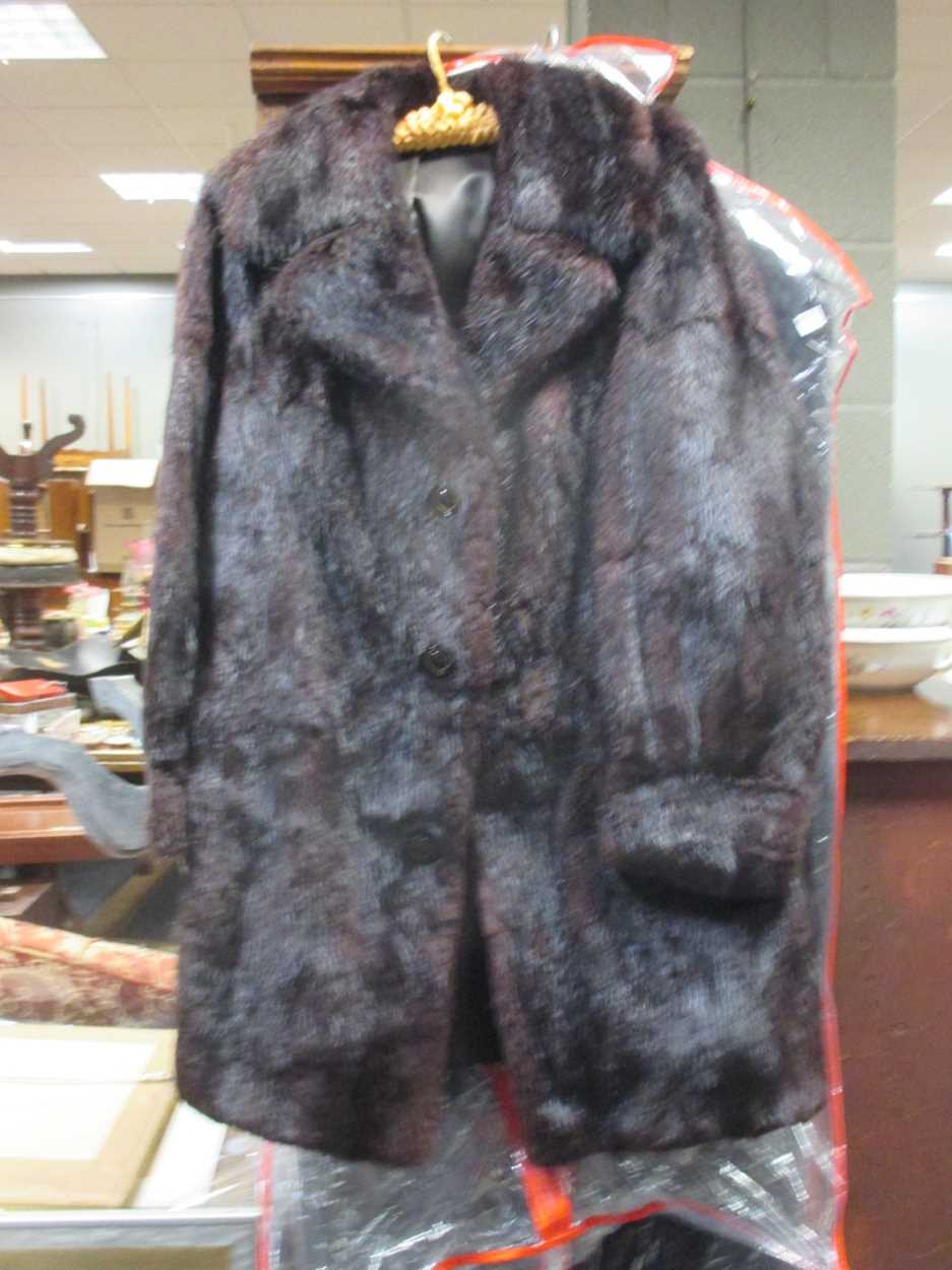 A mid 20th century military great coat, a ladies fur coat, various linen and textiles etc - Image 6 of 12