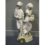 A garden figure of a courting couple, 88.5cm high