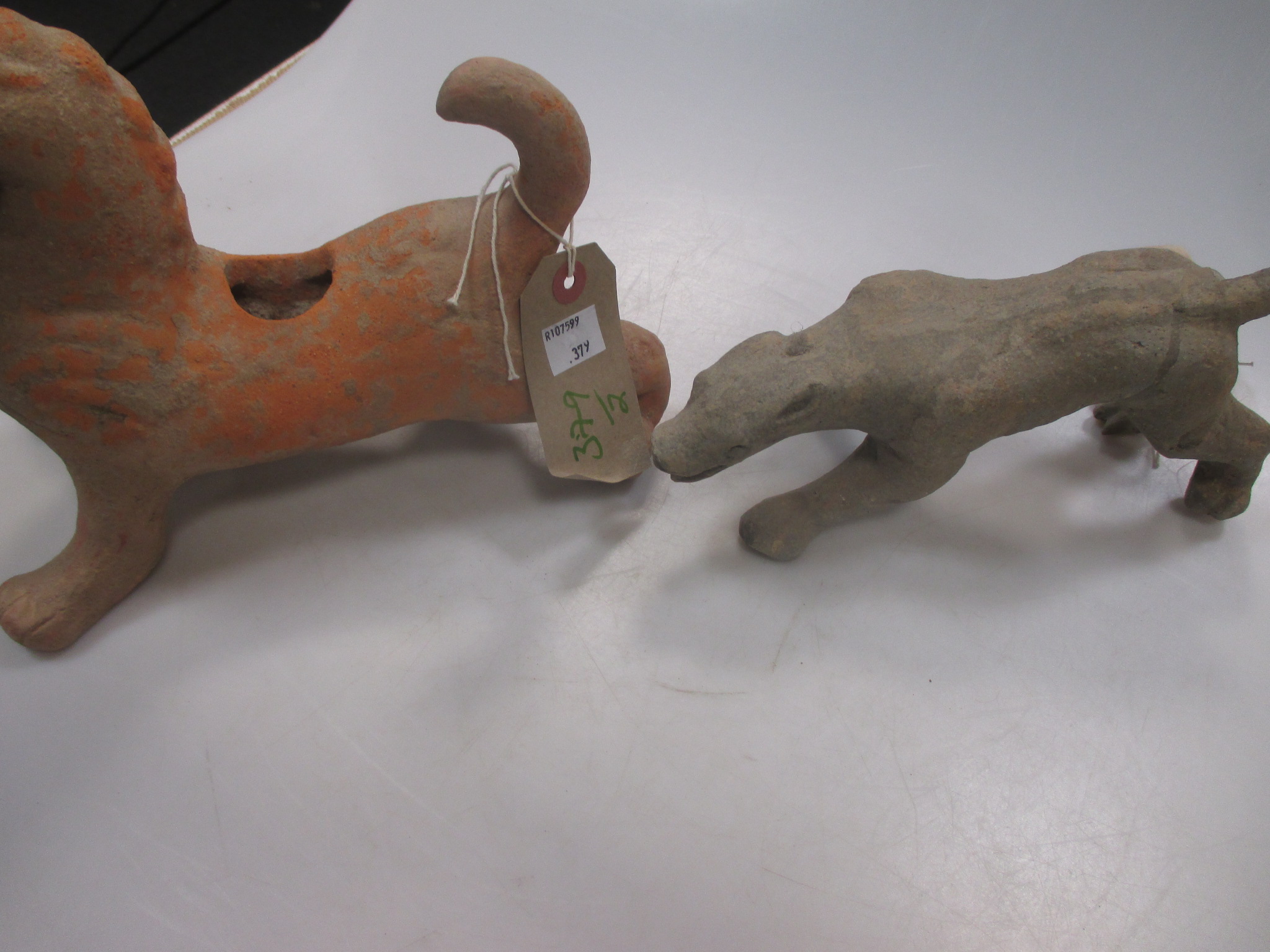 A Chinese grey pottery prowling dog and a red pottery chimera, both probably Han Dynasty (206 BC - - Image 3 of 5