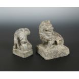 A Chinese greystone carving of two fighting Fo-Dogs, in archaic style,12cm high: and a veined