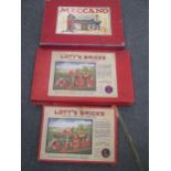 Hornby trains, some boxed, with, a Boxed set of Lott's bricks 1a and 2 and a boxed set of Meccano E,