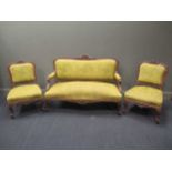 A Rococo style three piece suite to include a settee 133cm wide and two single chairs (3)