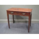 An early George III mahogany side table, the single frieze drawer over chamfered square tapering