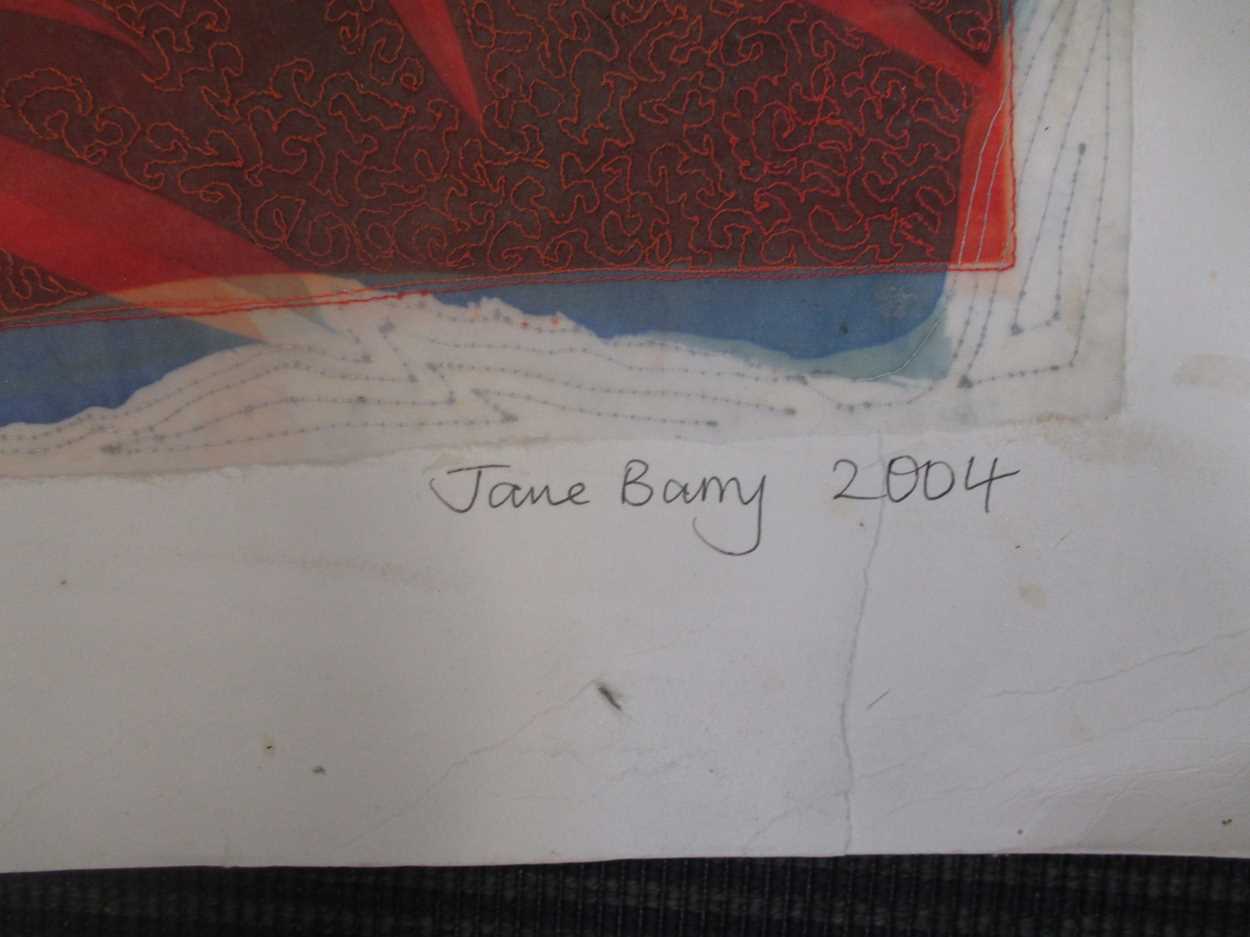 A folio of various artworks including Jane Barry, 2004, 'Blue Sky Thinking', textile art, signed - Image 6 of 6